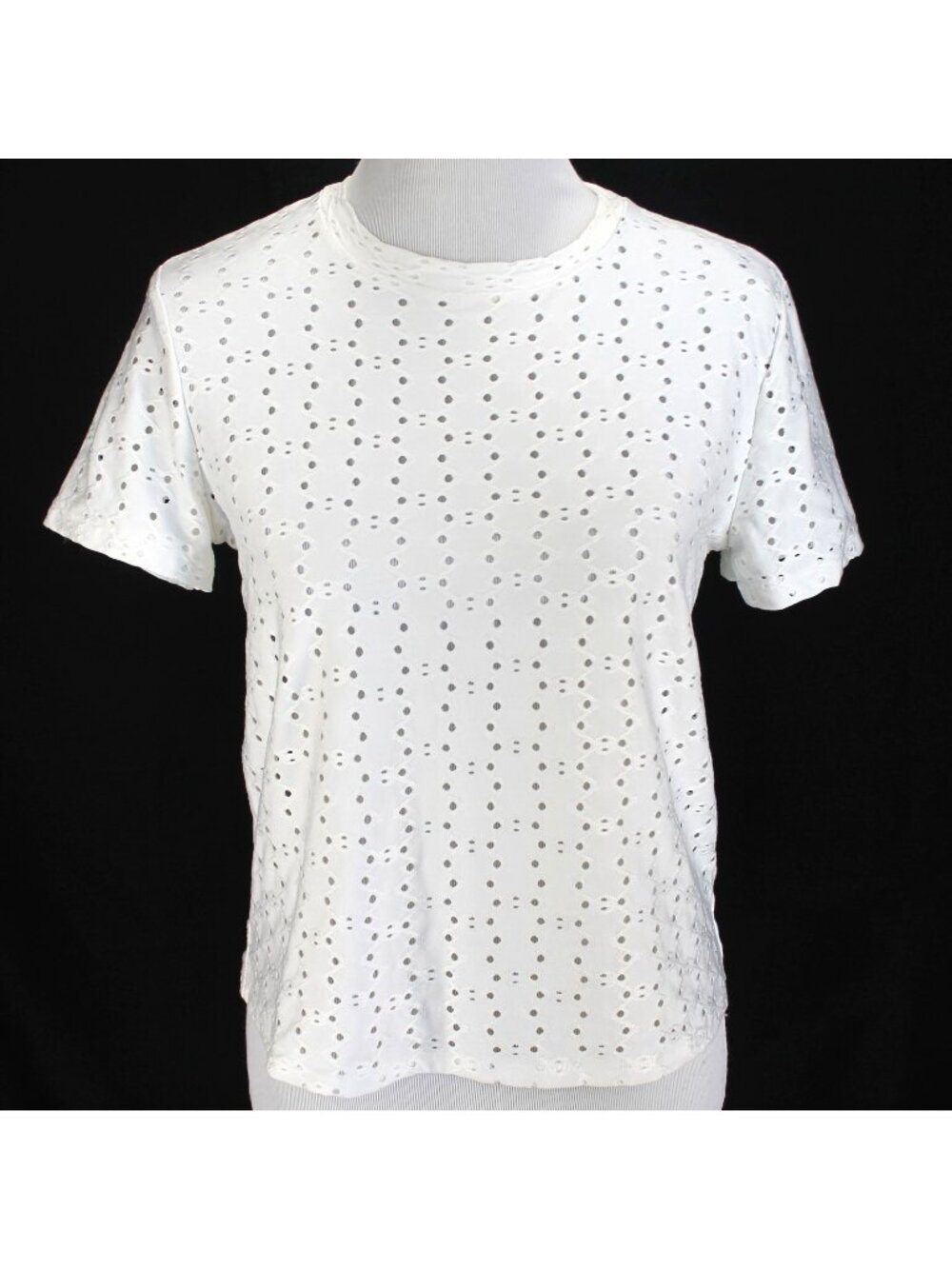 Zara Eyelet Tee Shirt Womens Size S White Short Sleeve Crewneck Embroidered Knit